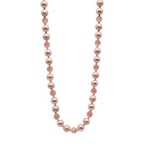 Pink Rose Gold Faux Pearl Acrylic Beaded Necklace Vintage Long 23.5 in